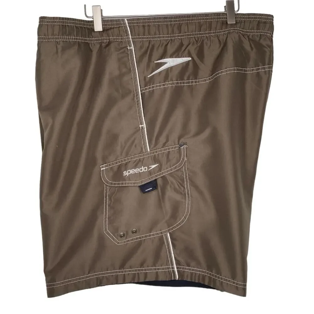 Speedo Marina Volley Swim Trunks Brown Knee Length Boardshorts Men's Size XXL